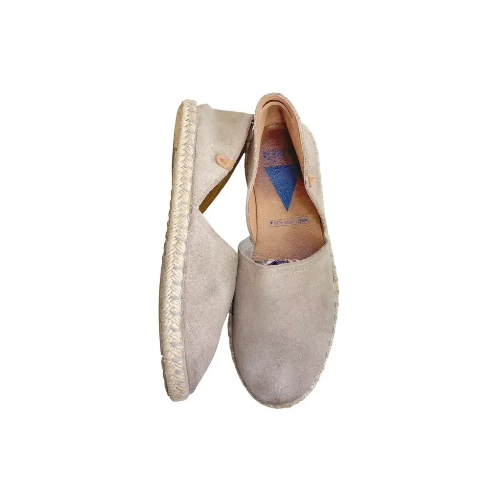 Verbenas Taupe Mushroom Gray Suede Leather Espadrille Flats Spanish Slip Ons
